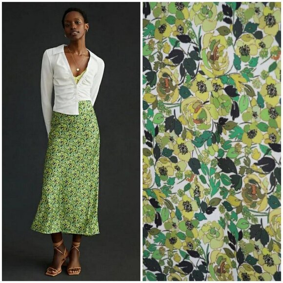 💕FAVORITE DAUGHTER💕 The Gwen Satin Midi Skirt ~ Green Floral Print XL NWOT - Picture 3 of 16